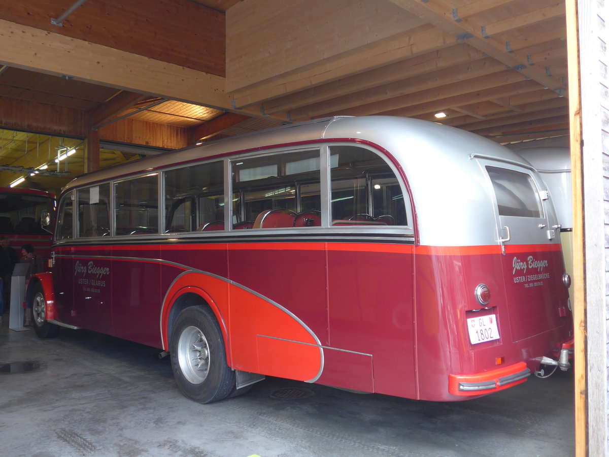 (176'310) - Biegger, Uster - Nr. 2/GL 1802 - Saurer/Lauber (ex Tlverbier, Verbier Nr. 2; ex Werkbus; ex Rey, Ayent) am 23. Oktober 2016 in Ziegelbrcke, Museum