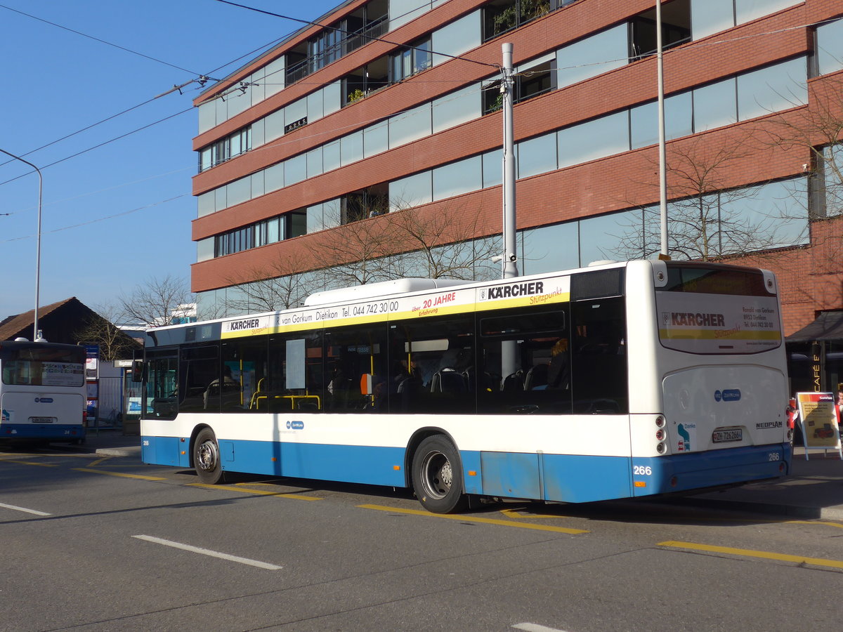 (176'940) - VBZ Zrich - Nr. 266/ZH 726'266 - Neoplan am 6. Dezember 2016 in Schlieren, Zentrum/Bahnhof