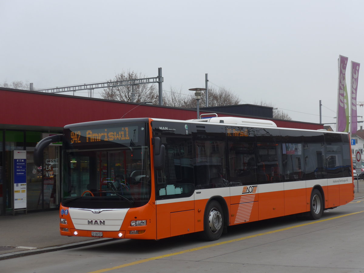 (177'013) - AOT Amriswil - Nr. 14/TG 180'557 - MAN am 7. Dezember 2016 beim Bahnhof Amriswil