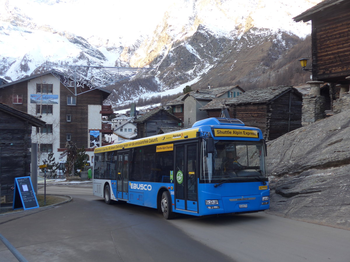 (177'355) - Aus Finnland: VEOLIA - Nr. 3001/VS 455'773 - Ebusco am 26. Dezember 2016 in Saas-Fee, Post (Einsatz PostAuto)