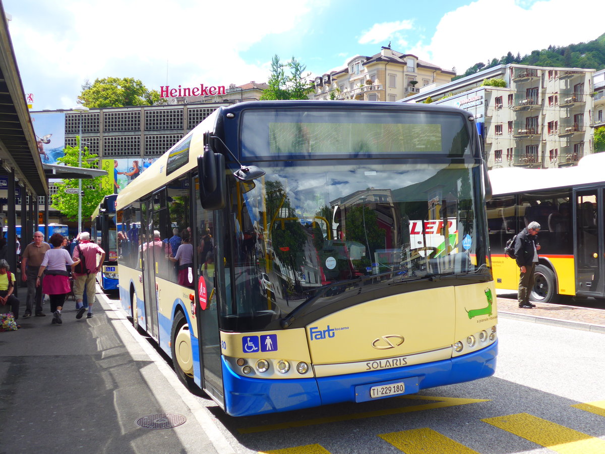 (180'082) - FART Locarno - Nr. 80/TI 229'180 - Solaris am 13. Mai 2017 beim Bahnhof Locarno