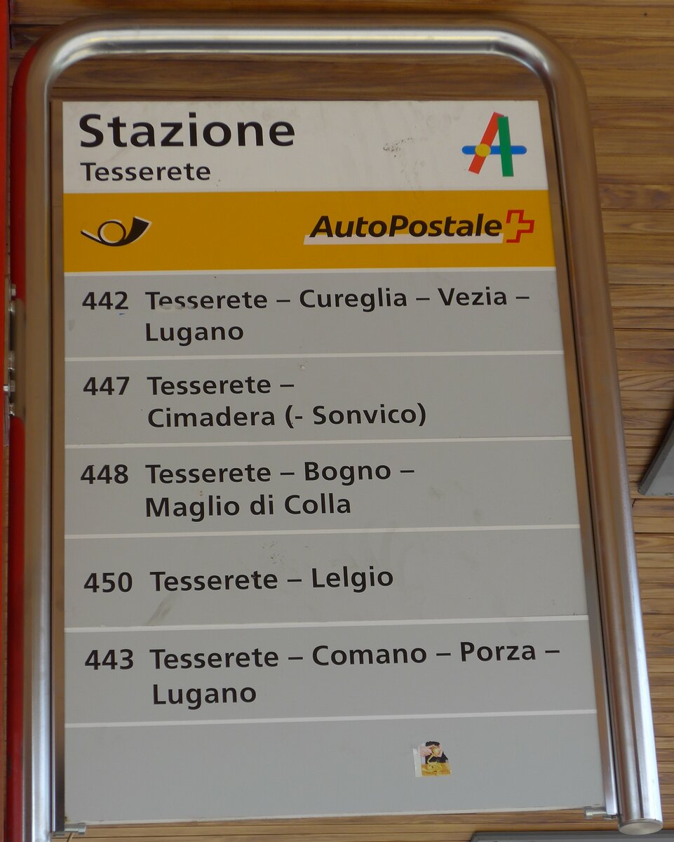 (180'581) - PostAuto-Haltestellenschild - Tesserete, Stazione - am 23, Mai 2017