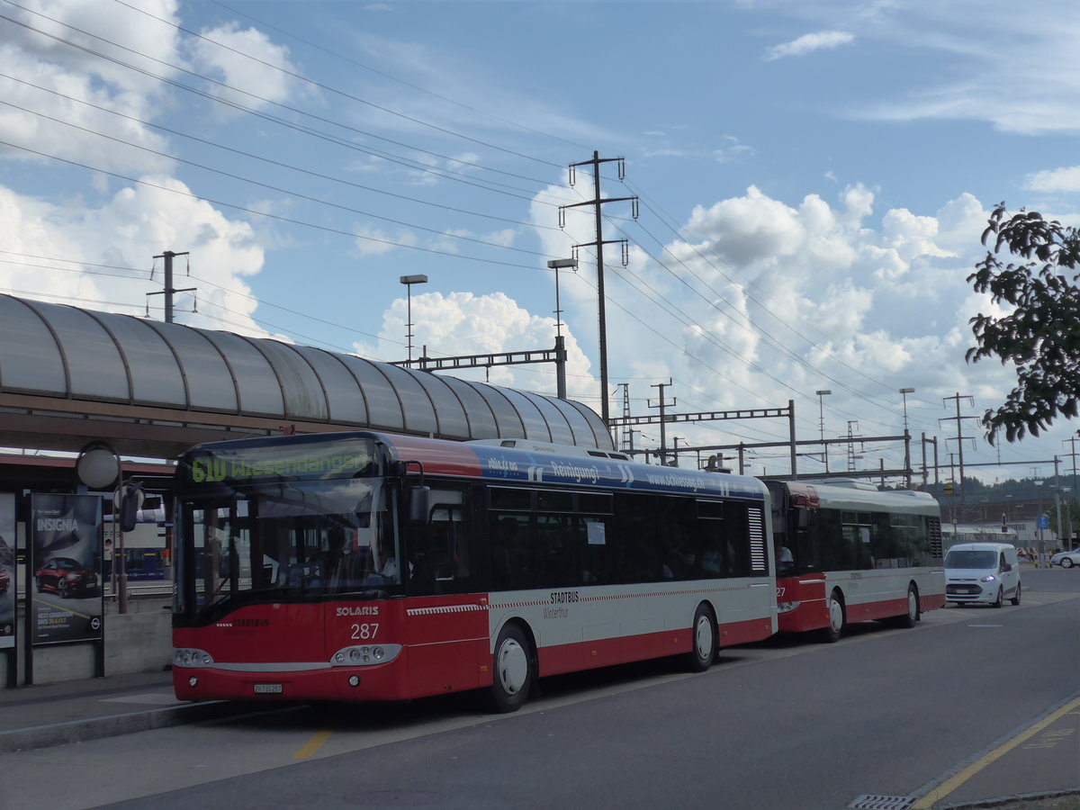 (181'135) - SW Winterthur - Nr. 287/ZH 730'287 - Solaris am 15. Juni 2017 beim Bahnhof Oberwinterthur