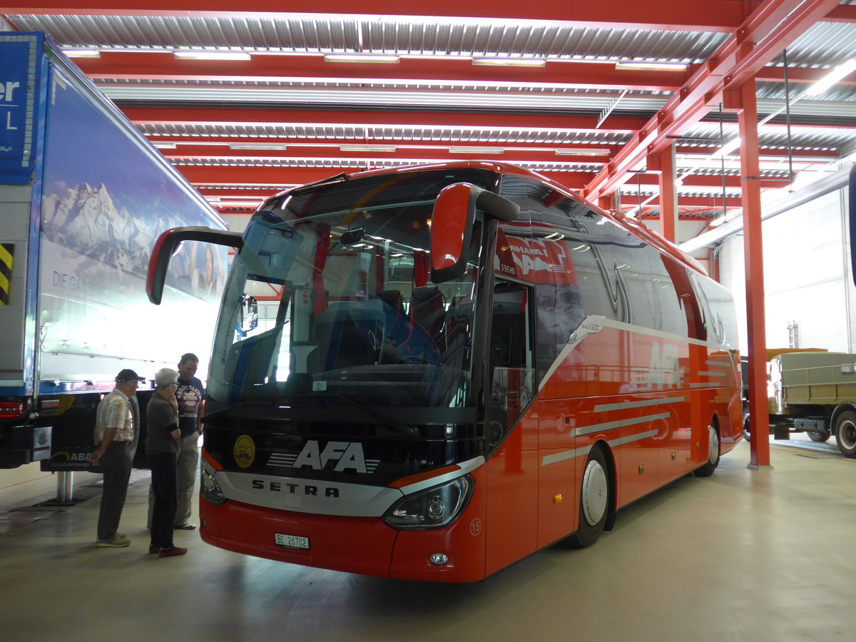 (181'675) - AFA Adelboden - Nr. 15/BE 26'702 - Setra am 1. Juli 2017 in Frutigen, Garage