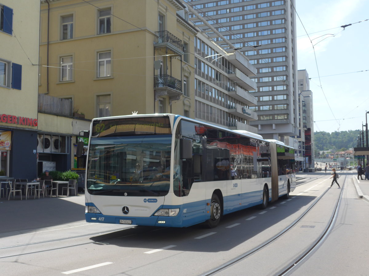 (182'632) - VBZ Zrich - Nr. 417/ZH 745'417 - Mercedes am 3. August 2017 beim Bahnhof Zrich-Oerlikon