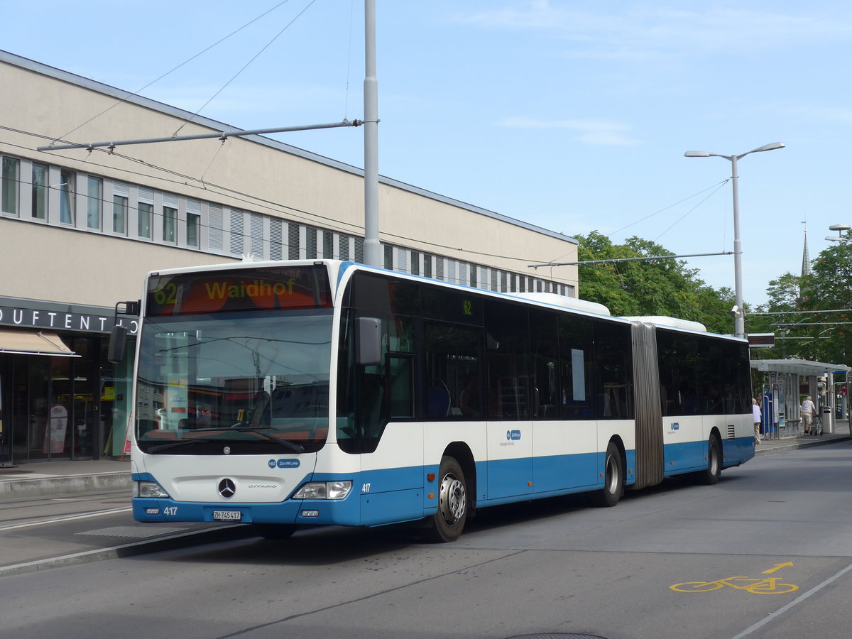 (182'672) - VBZ Zrich - Nr. 417/ZH 745'417 - Neoplan am 3. August 2017 in Zrich, Schwamendingerplatz