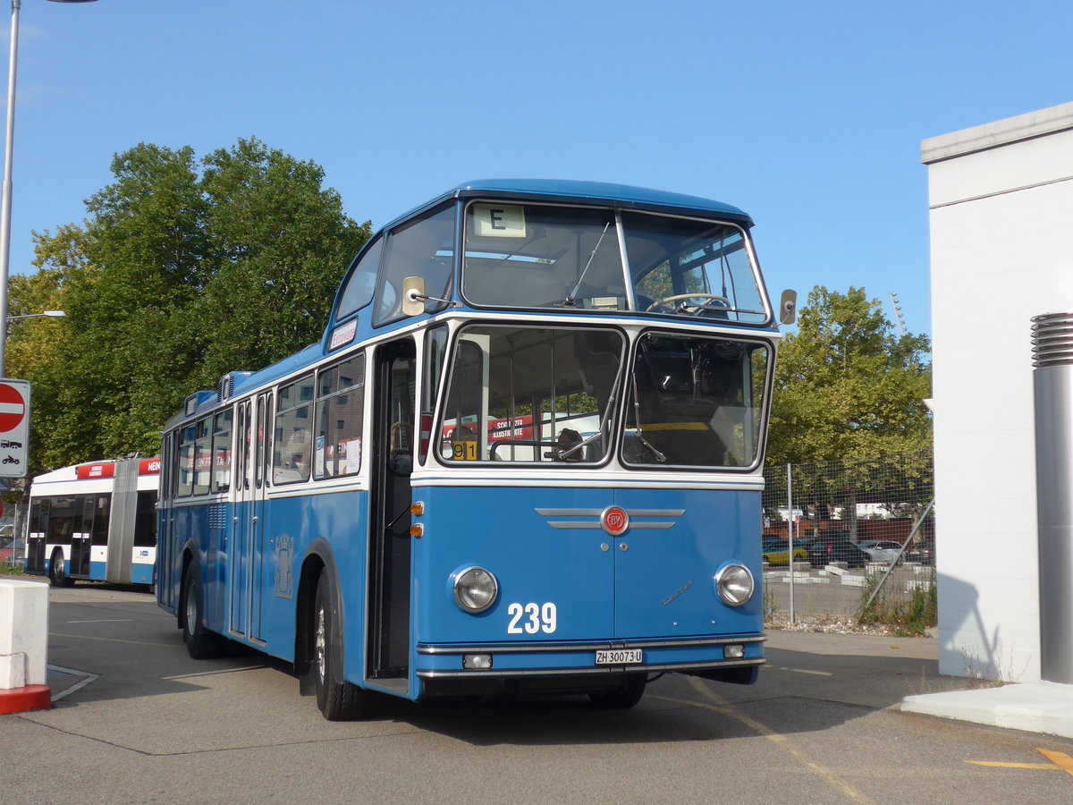 (183'658) - FBW-Club, Mnnedorf - Nr. 239/ZH 30'073 U - FBW/Tscher Hochlenker (ex VBZ Zrich Nr. 239; ex Kamm, Schlieren; ex VBZ Zrich Nr. 239; ex VBZ Zrich Nr. 219) am 20. August 2017 in Zrich, Garage Hardau 