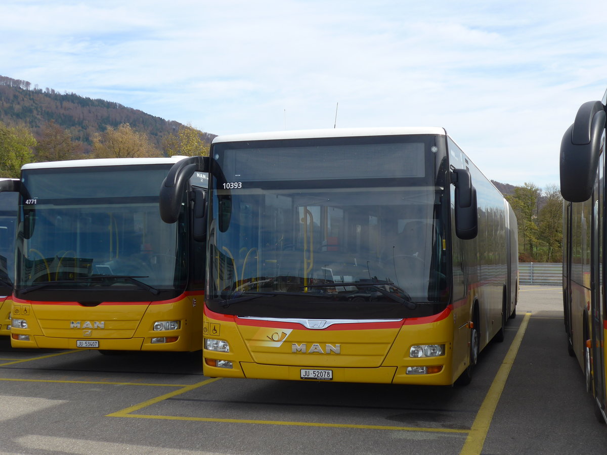 (186'015) - CarPostal Ouest - JU 52'078 - MAN (ex Nr. 78) am 21. Oktober 2017 in Develier, Parkplatz