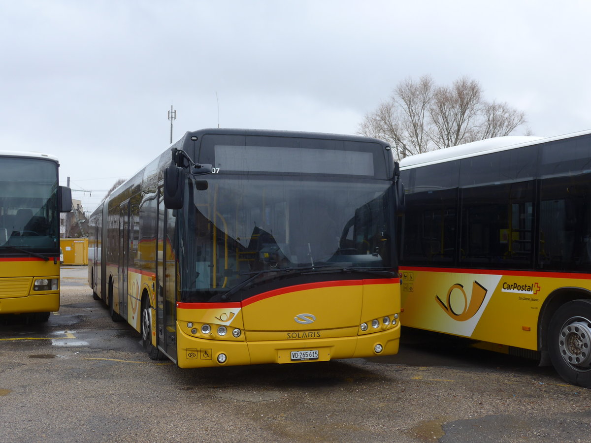 (186'656) - CarPostal Ouest - VD 265'615 - Solaris am 25. November 2017 in Yverdon, Garage