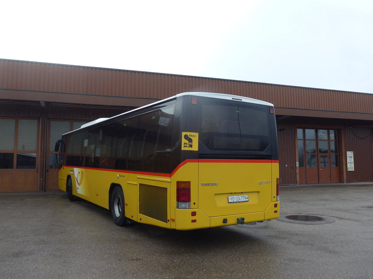 (186'671) - CarPostal Ouest - VD 124'779 - Volvo am 25. November 2017 in Yverdon, Garage