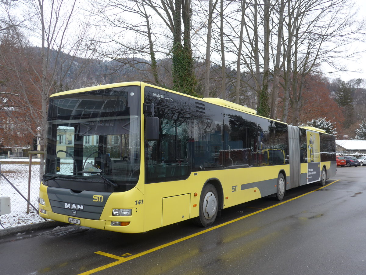 (187'017) - STI Thun - Nr. 141/BE 801'141 - MAN am 17. Dezember 2017 bei der Schifflndte Thun