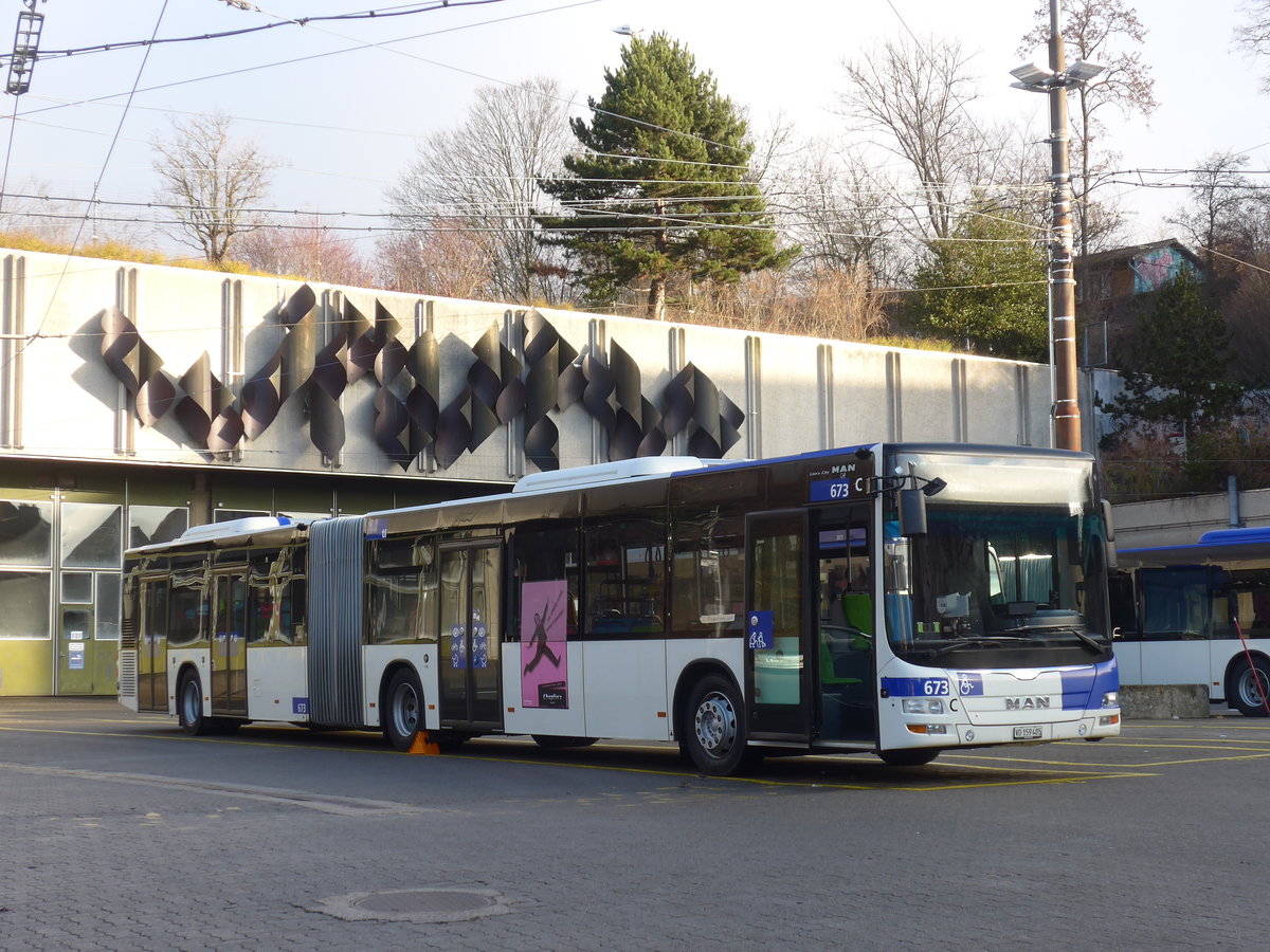 (187'117) - TL Lausanne - Nr. 673/VD 159'405 - MAN am 23. Dezember 2017 in Lausanne, Dpt Borde