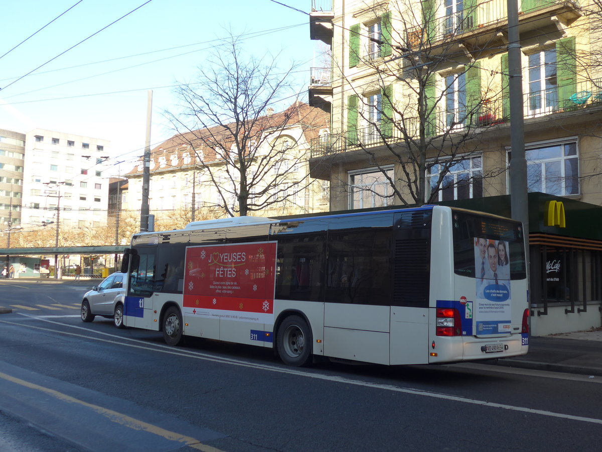 (187'177) - TL Lausanne - Nr. 311/VD 490'965 - MAN am 23. Dezember 2017 in Lausanne, Chauderon