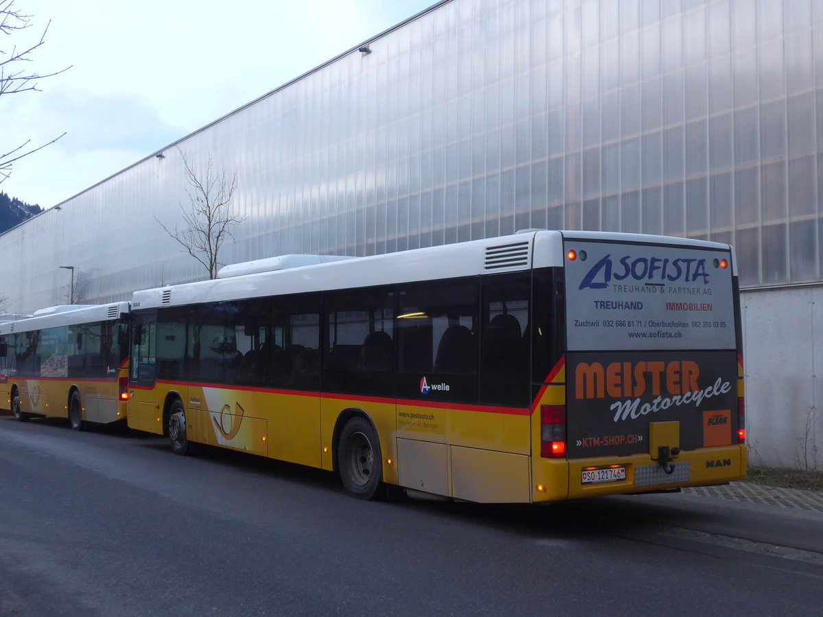 (187'689) - Wyss, Boningen - Nr. 34/SO 121'746 - MAN am 7. Januar 2018 beim Bahnhof Frutigen