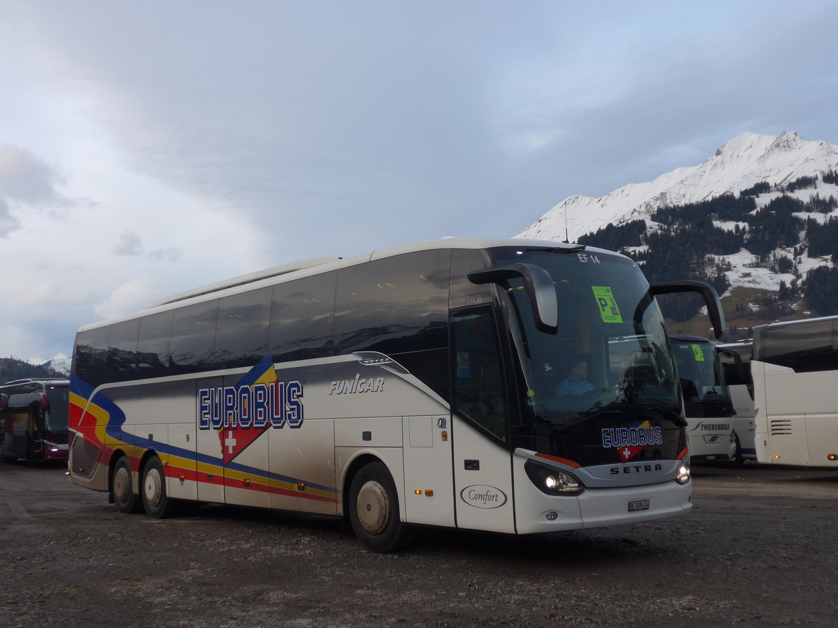 (187'703) - Funi-Car, Biel - Nr. 14/BE 208'414 - Setra am 7. Januar 2018 in Frutigen, Flugplatz