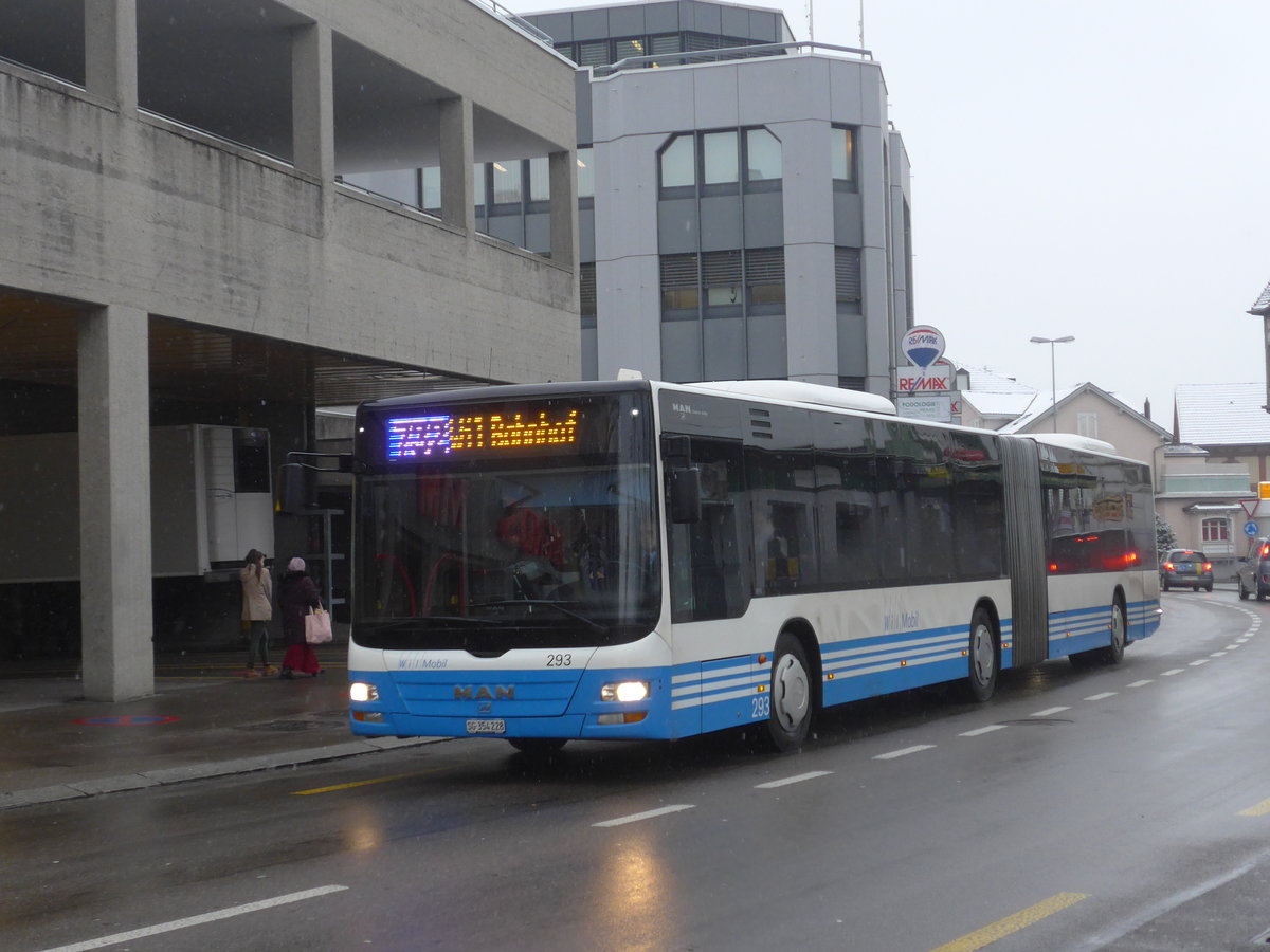 (188'290) - WilMobil, Wil - Nr. 293/SG 354'228 - MAN (ex RTB Altsttten Nr. 3; ex SBC Chur Nr. 97) am 8. Februar 2018 beim Bahnhof Wil