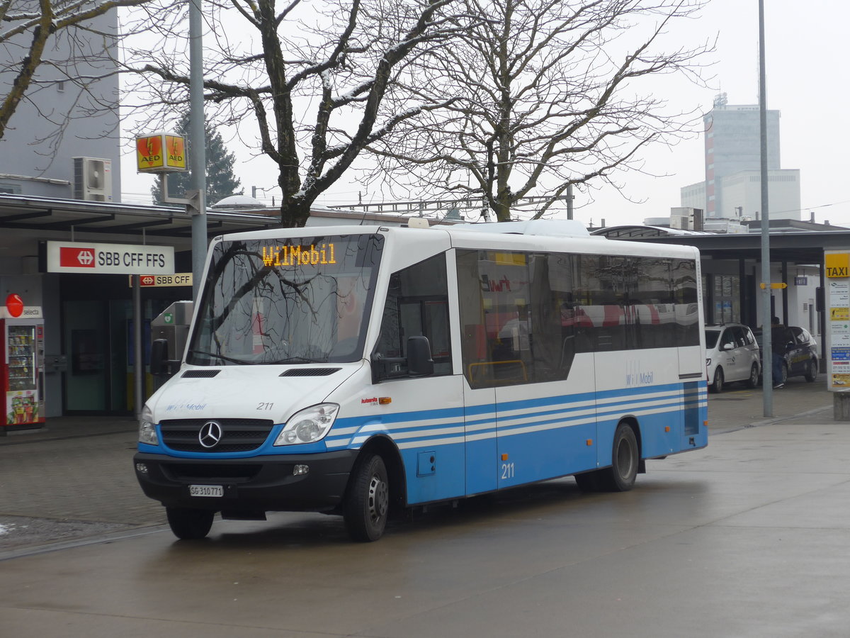 (188'294) - WilMobil, Wil - Nr. 211/SG 310'771 - Mercedes/Kutsenits am 8. Februar 2018 beim Bahnhof Wil