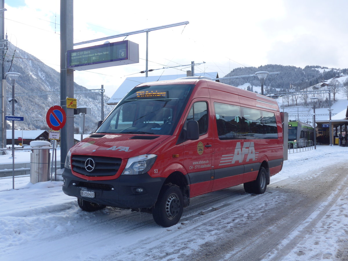 (188'464) - AFA Adelboden - Nr. 53/BE 210'631 - Mercedes am 12. Februar 2018 beim Bahnhof Zweisimmen