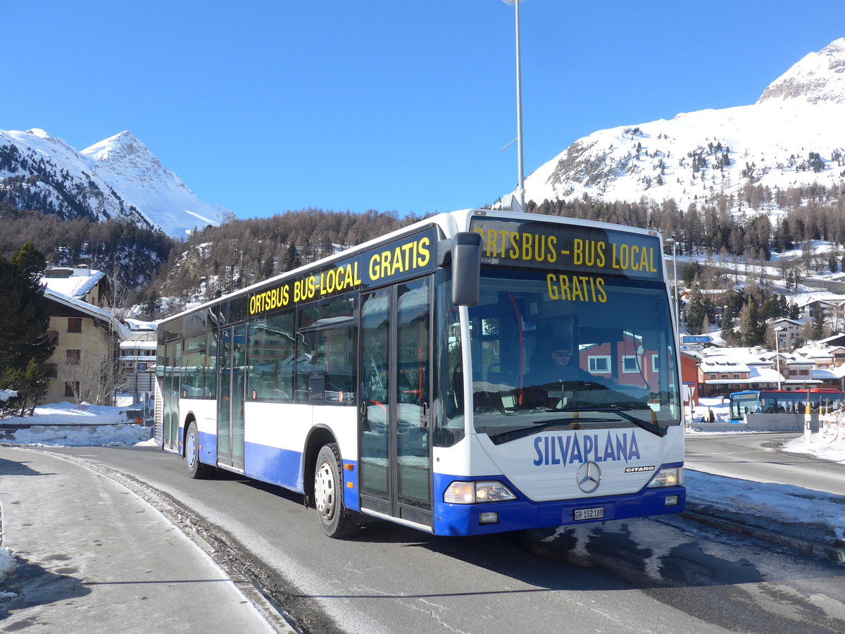 (188'539) - Corvatsch Power, Silvaplana - GR 152'188 - Mercedes (ex VZO Grningen Nr. 16) am 13. Februar 2018 in Silvaplana, Kreisel Mitte