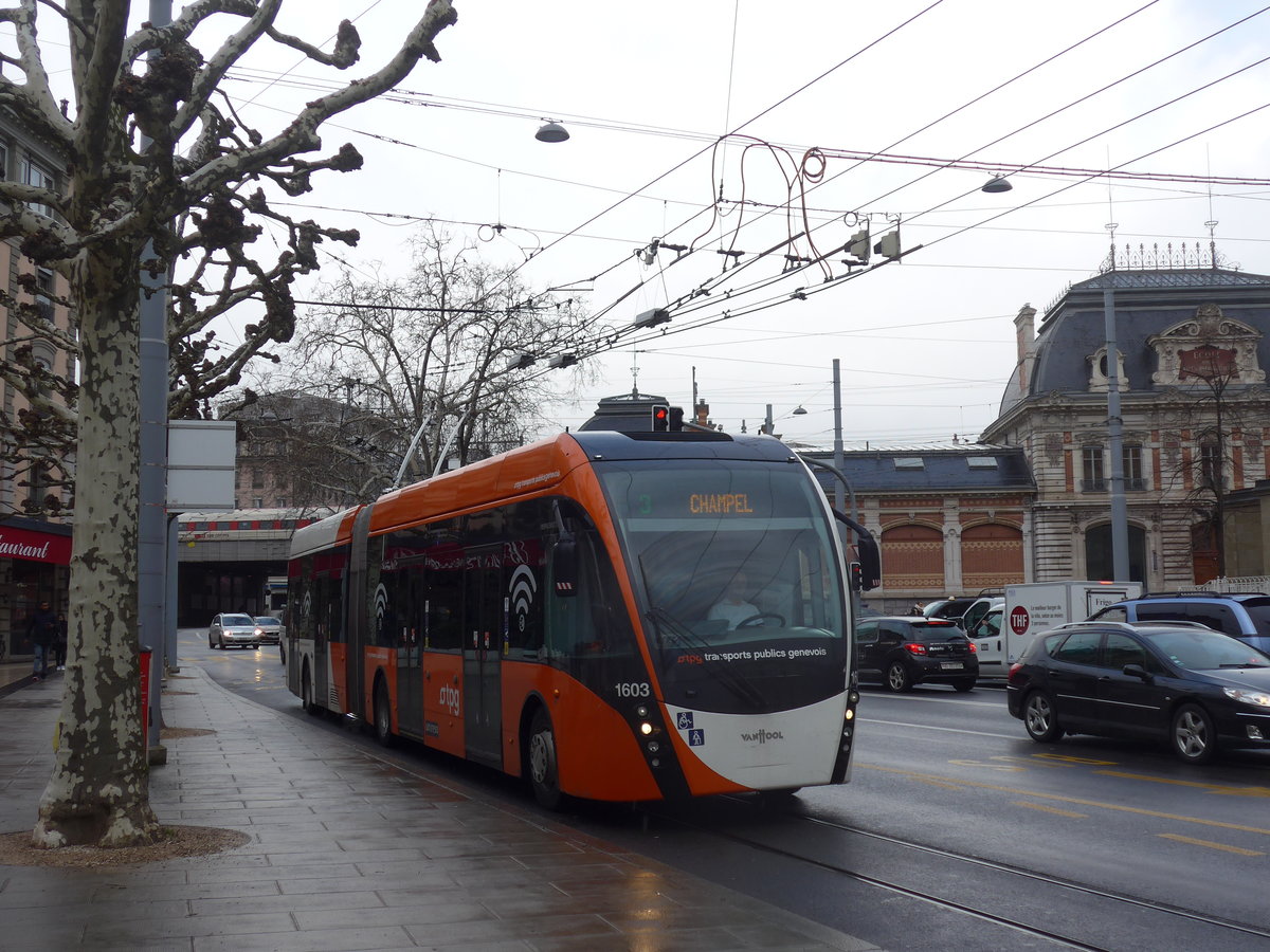 (189'174) - TPG Genve - Nr. 1603 - Van Hool Gelenktrolleybus am 12. Mrz 2018 in Genve, Place des Vingt-Deux-Cantons