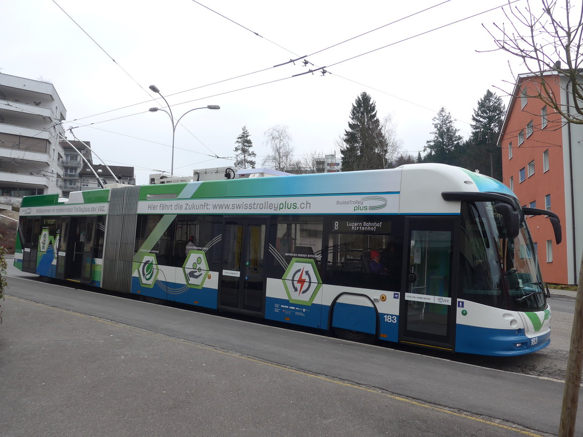 (189'357) - VBZ Zrich - Nr. 183 - Hess/Hess Gelenktrolleybus am 17. Mrz 2018 in Luzern, Wrzenbach (Einsatz VBL)