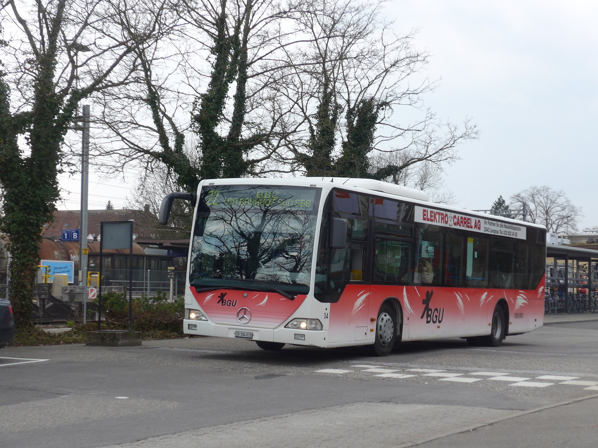 (189'631) - BGU Grenchen - Nr. 14/SO 104'010 - Mercedes am 26. Mrz 2018 beim Bahnhof Grenchen Sd