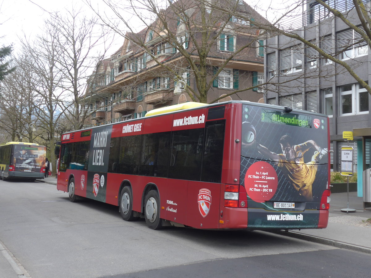 (190'096) - STI Thun - Nr. 149/BE 801'149 - MAN am 9. April 2018 beim Bahnhof Thun (prov. Haltestelle)