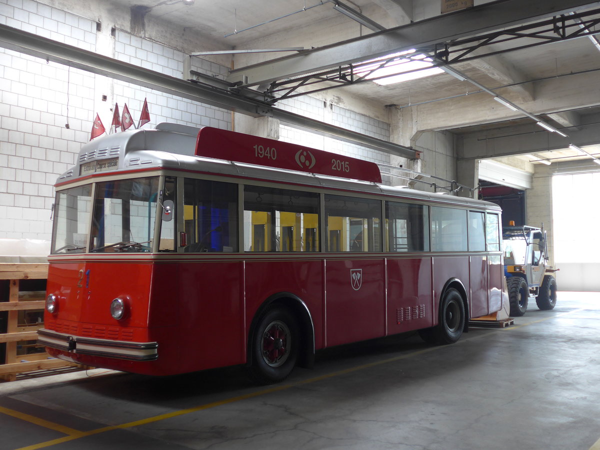 (192'824) - VB Biel - Nr. 21 - Berna/Hess Trolleybus am 6. Mai 2018 in Biel, Depot