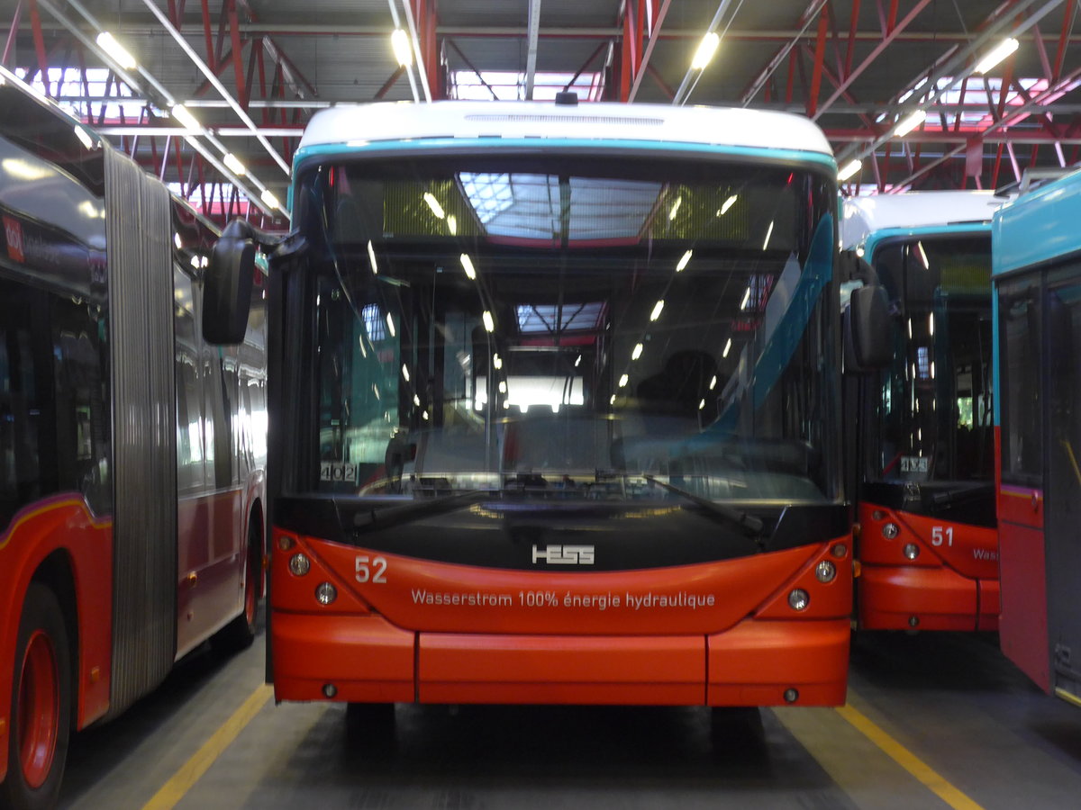 (192'830) - VB Biel - Nr. 52 - Hess/Hess Gelenktrolleybus am 6. Mai 2018 in Biel, Depot