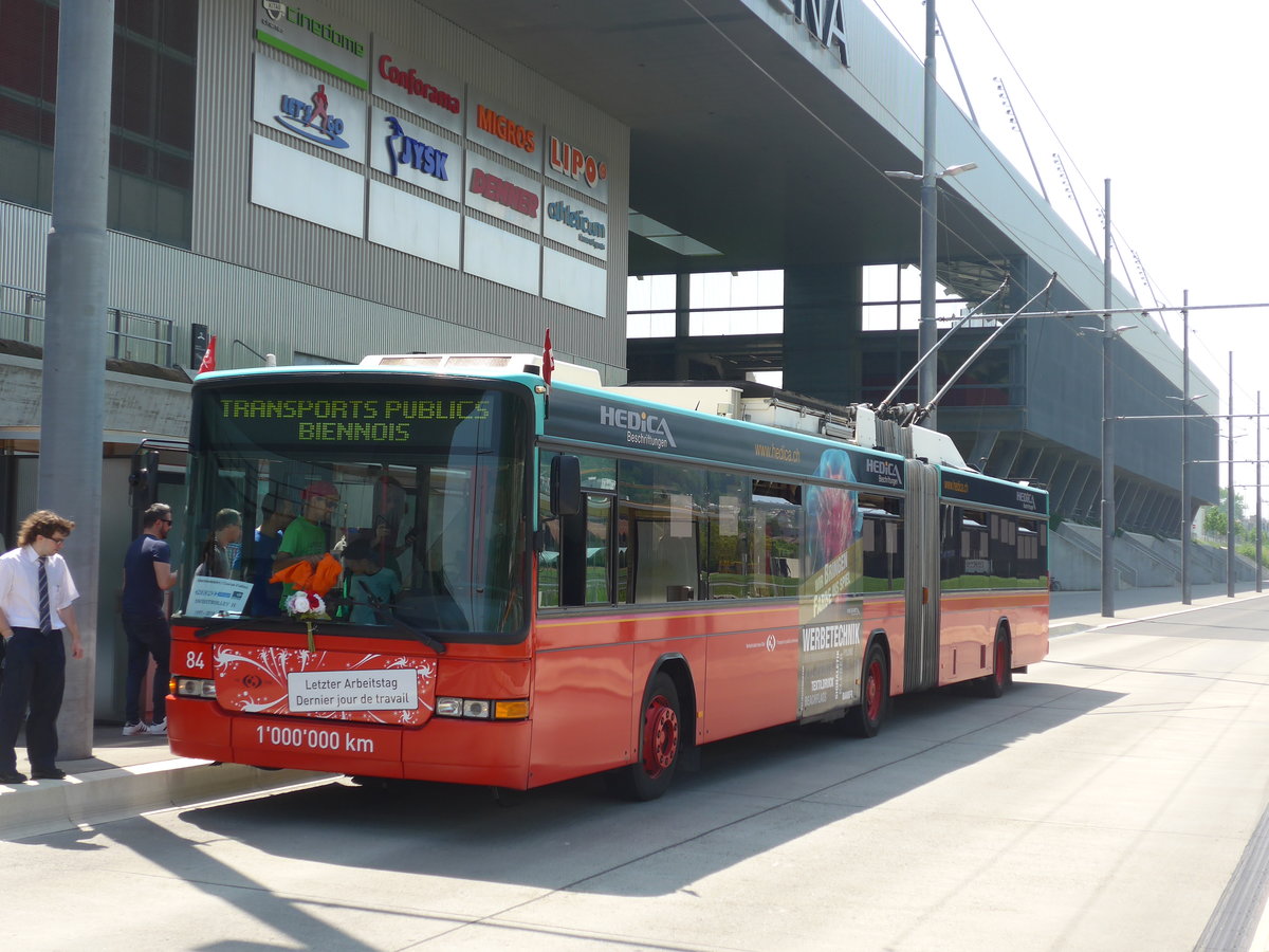 (192'851) - VB Biel - Nr. 84 - NAW/Hess Gelenktrolleybus am 6. Mai 2018 in Biel, Stadien