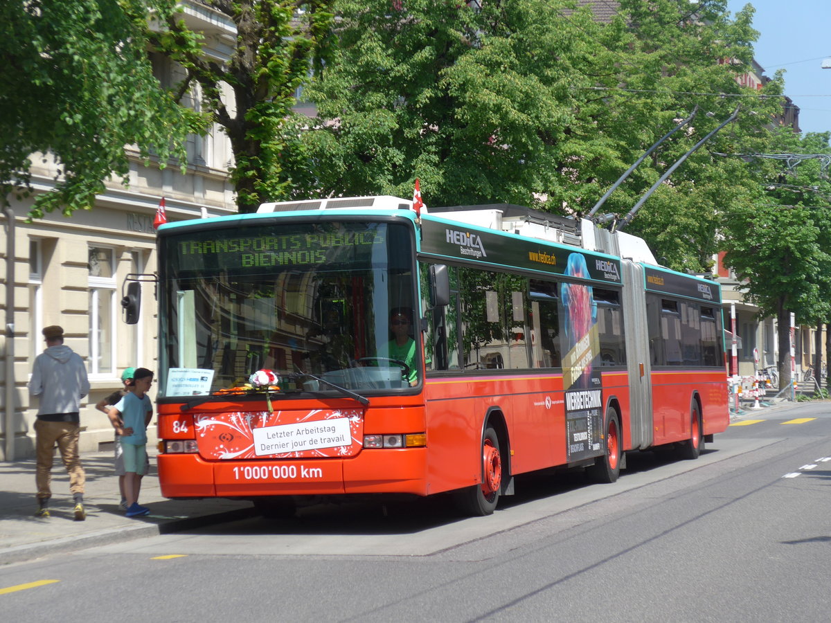 (192'866) - VB Biel - Nr. 84 - NAW/Hess Gelenktrolleybus am 6. Mai 2018 in Biel, Gurzelen