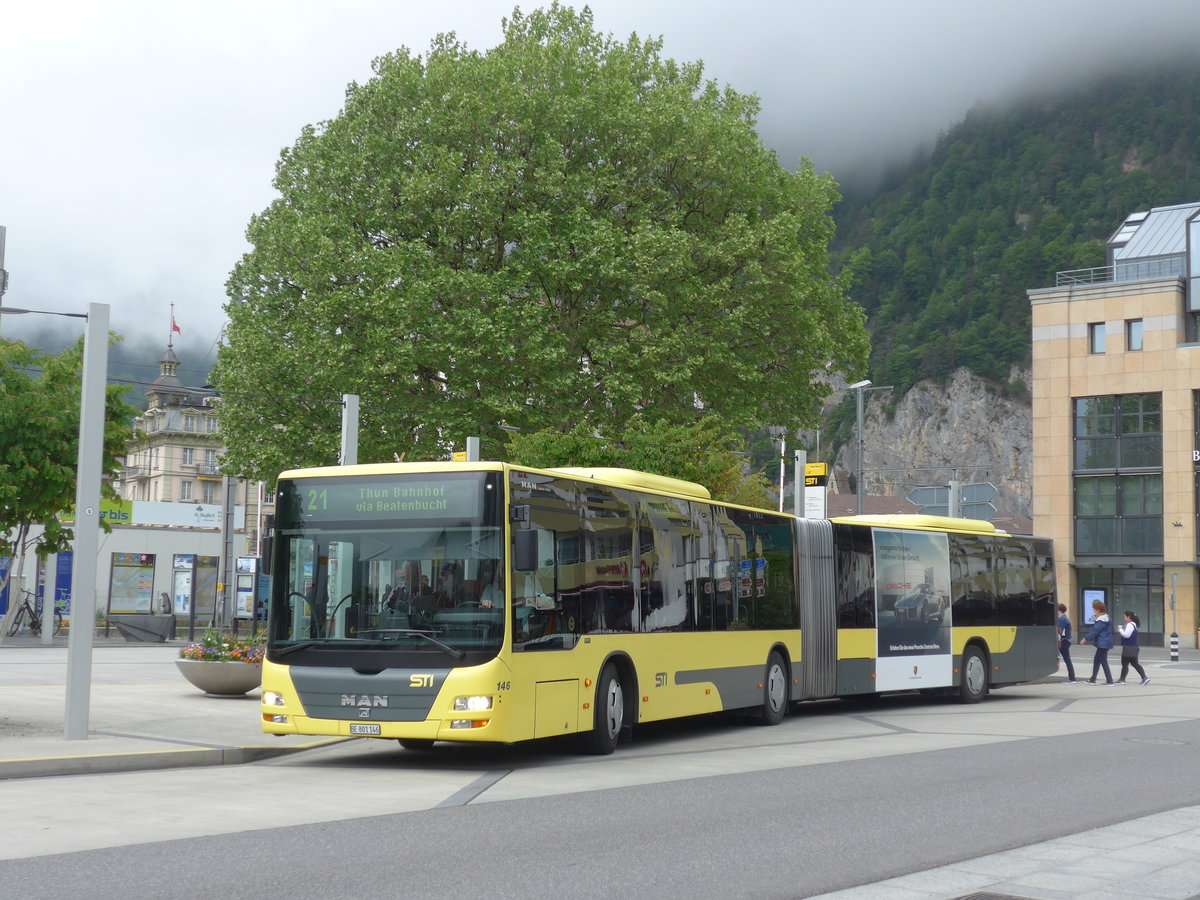 (193'015) - STI Thun - Nr. 146/BE 801'146 - MAN am 13. Mai 2018 beim Bahnhof Interlaken West