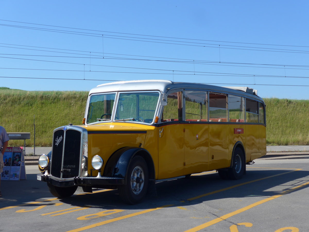 (194'467) - Schlapp, Cottens - FR 300'537 - Saurer/Saurer (ex SATEG, Lausanne; ex P 23'086; ex P 2138) am 1. Juli 2018 beim Bahnhof Biglen