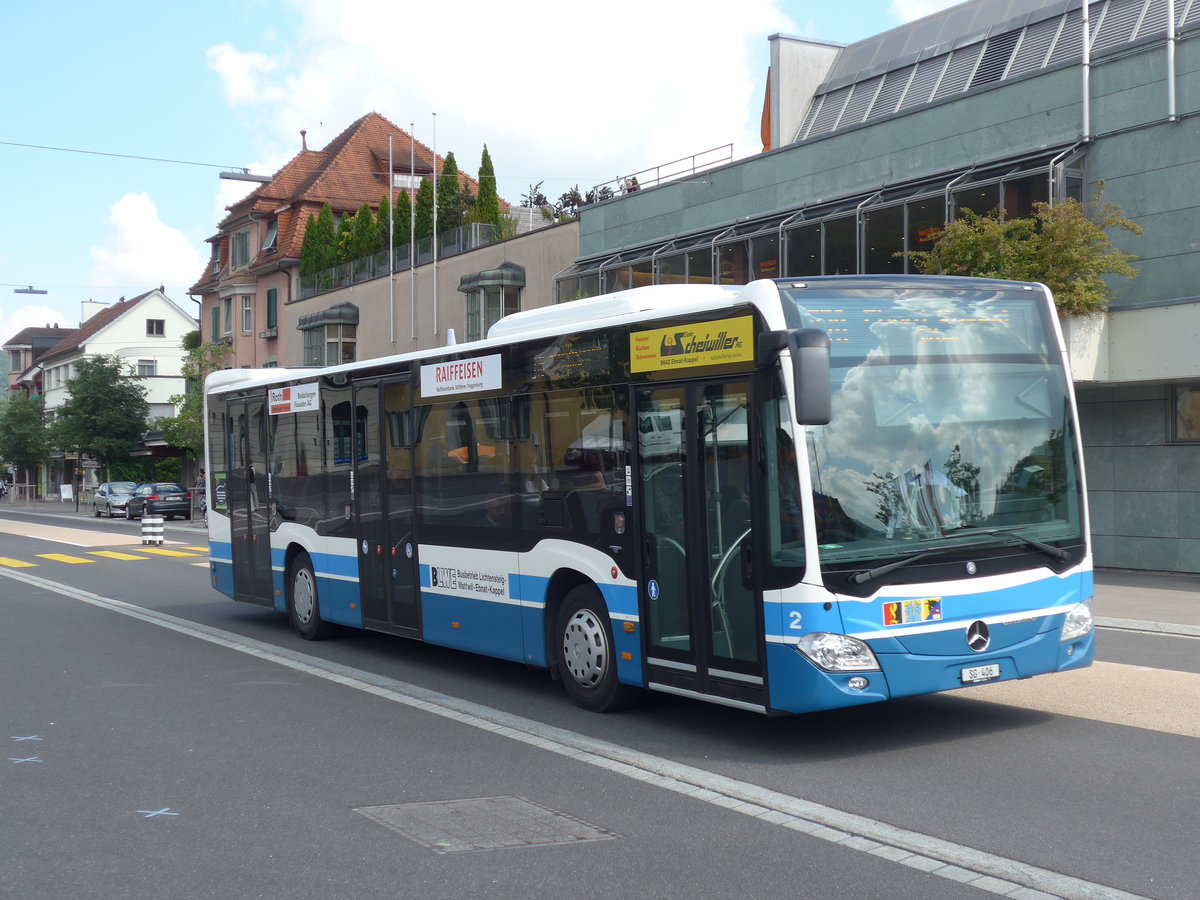 (194'571) - BLWE Wattwil - Nr. 2/SG 406 - Mercedes am 7. Juli 2018 beim Bahnhof Wattwil