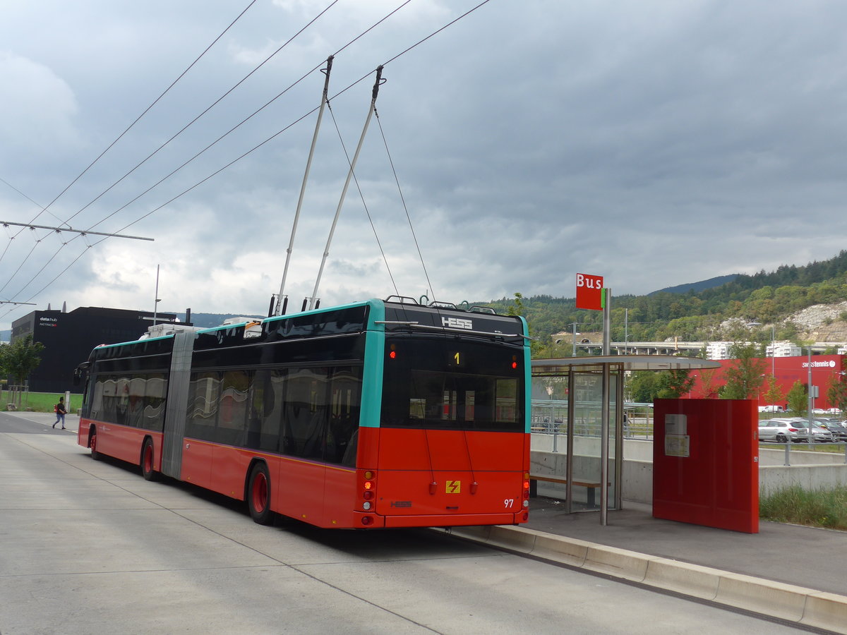 (196'500) - VB Biel - Nr. 97 - Hess/Hess Gelenktrolleybus am 3. September 2018 in Biel, Stadien