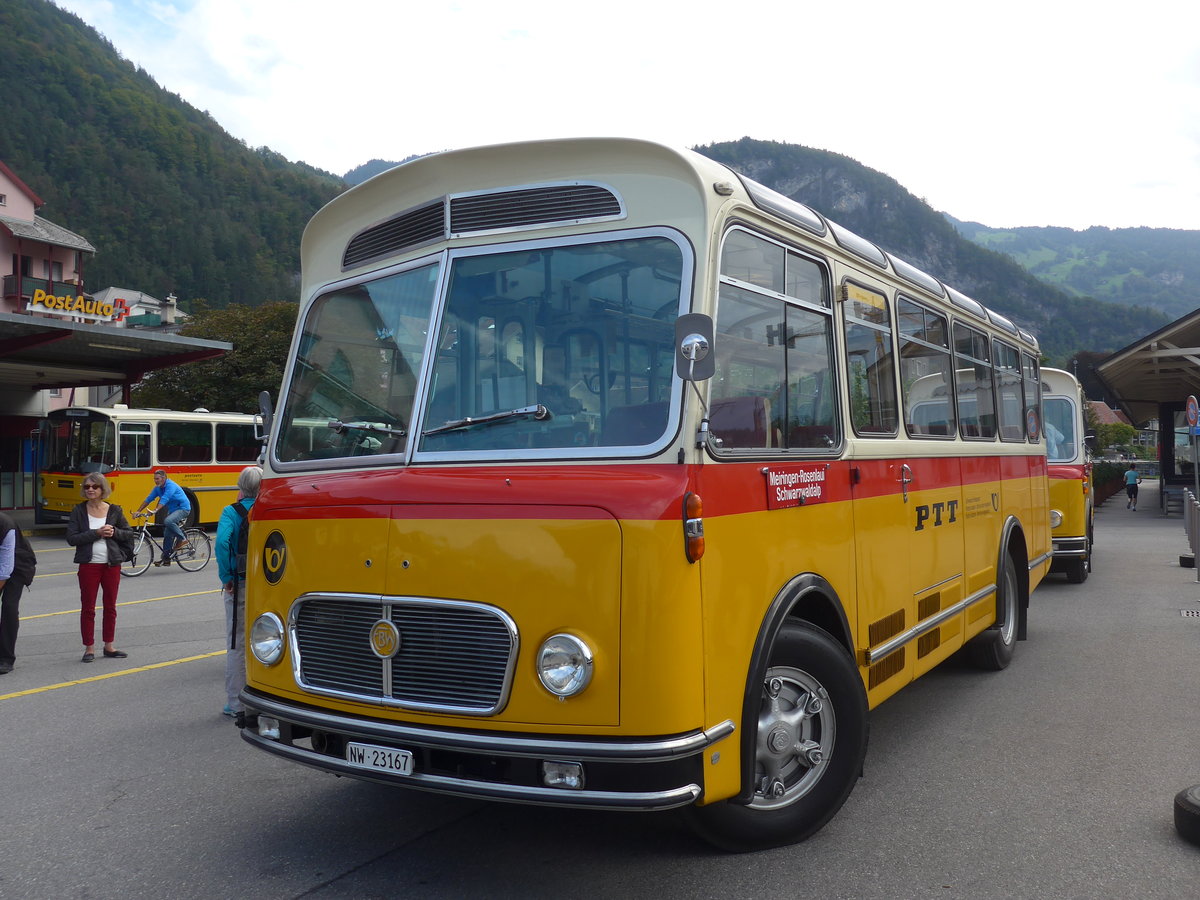 (197'689) - Mller, Ennetmoos - NW 23'167 - FBW/Gangloff (ex Rentsch, Gunten; ex P 23'203; ex P 21'003) am 16. September 2018 beim Bahnhof Meiringen