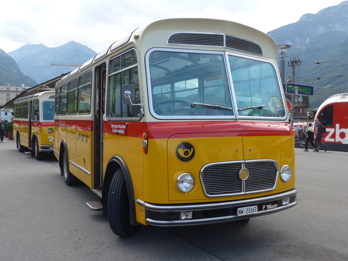 (197'690) - Mller, Ennetmoos - NW 23'167 - FBW/Gangloff (ex Rentsch, Gunten; ex P 23'203; ex P 21'003) am 16. September 2018 beim Bahnhof Meiringen