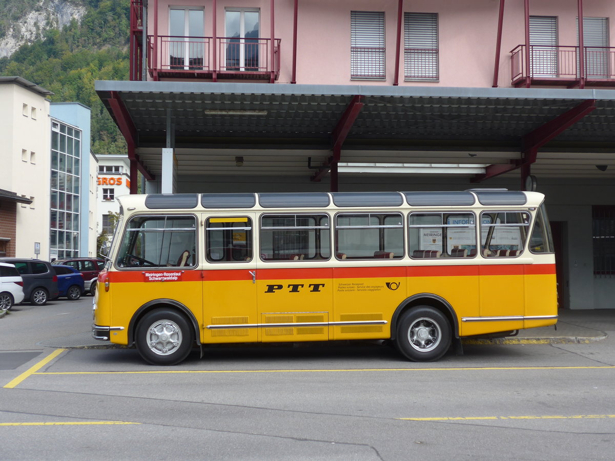 (197'708) - Mller, Ennetmoos - NW 23'167 - FBW/Gangloff (ex Rentsch, Gunten; ex P 23'203; ex P 21'003) am 16. September 2018 in Meiringen, Postautostation