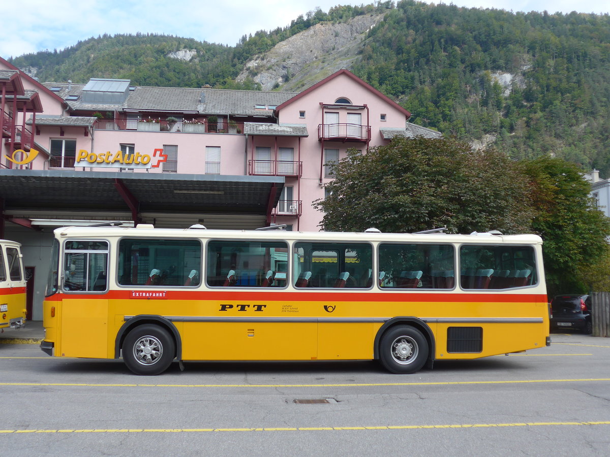 (197'710) - Schmid, Thrishaus - BE 26'206 - Saurer/Tscher (ex P 24'244) am 16. September 2018 in Meiringen, Postautostation