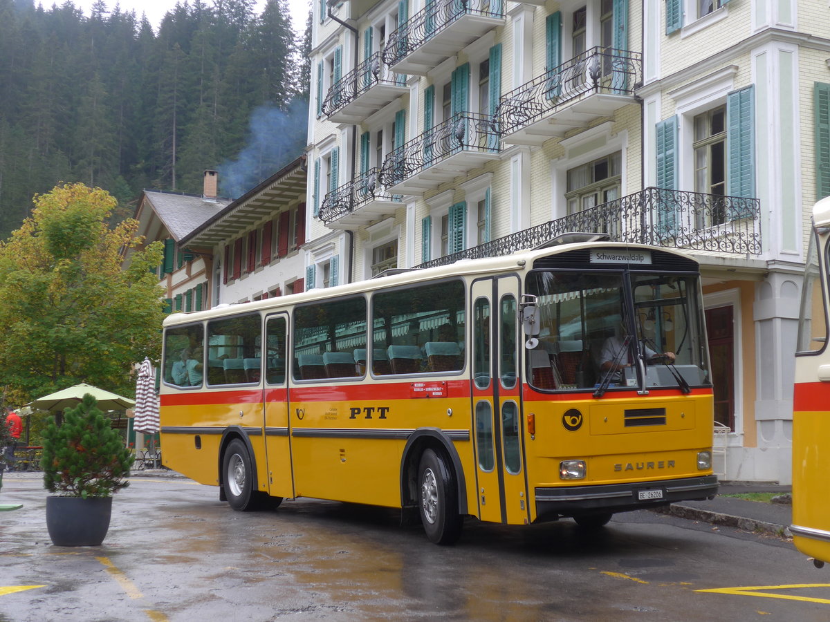 (197'815) - Schmid, Thrishaus - BE 26'206 - Saurer/Tscher (ex P 24'244) am 16. September 2018 in Rosenlaui, Hotel