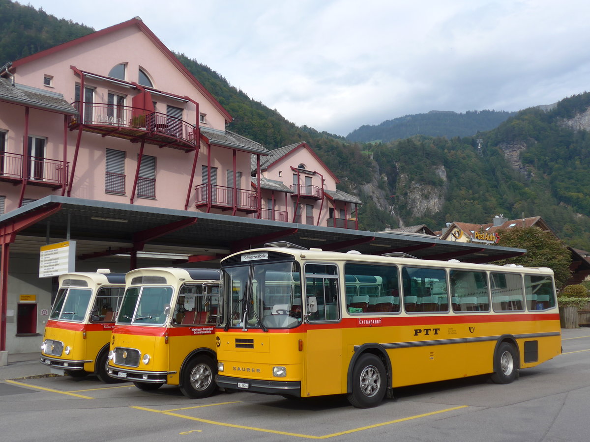 (197'846) - Schmid, Thrishaus - BE 26'206 - Saurer/Tscher (ex P 24'244) am 16. September 2018 in Meiringen, Postautostation