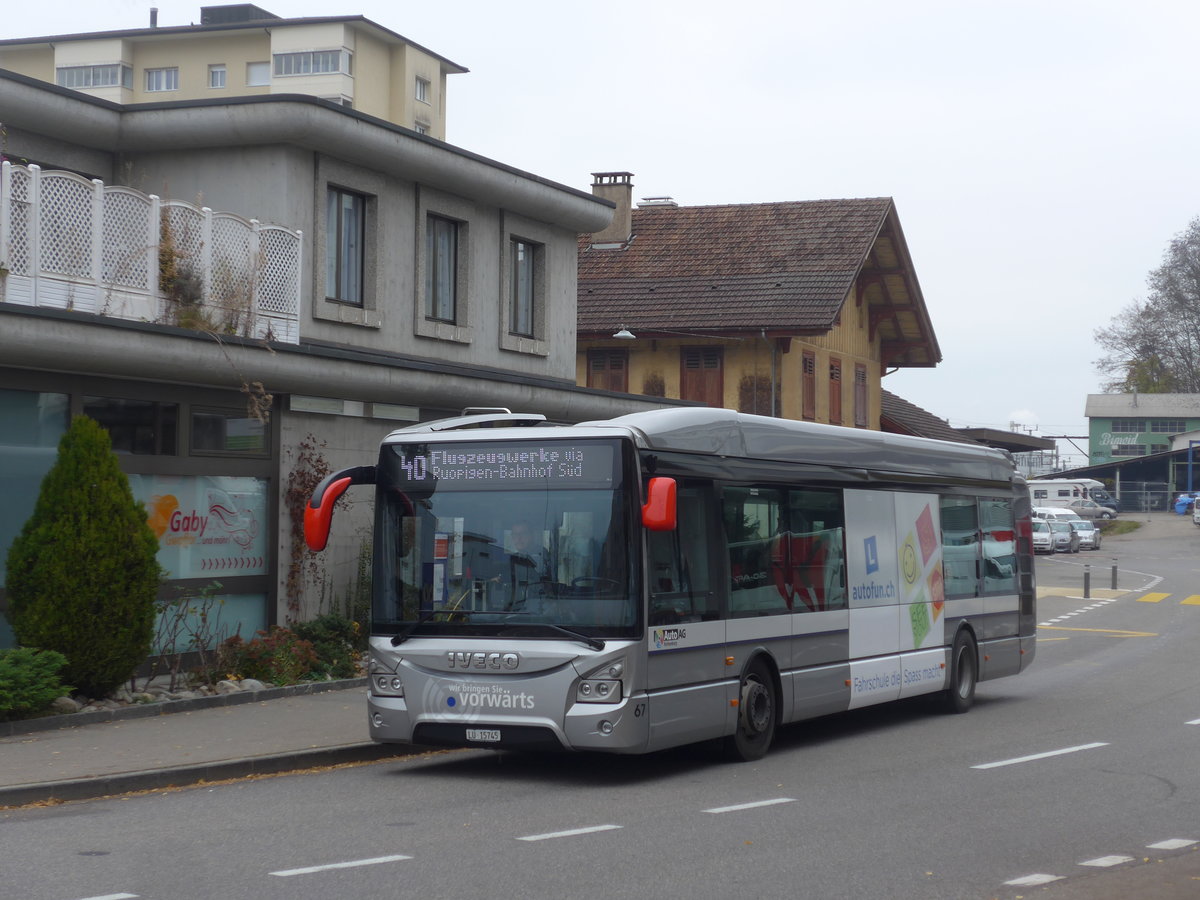 (199'319) - AAGR Rothenburg - Nr. 67/LU 15'745 - Iveco am 18. November 2018 beim Bahnhof Littau