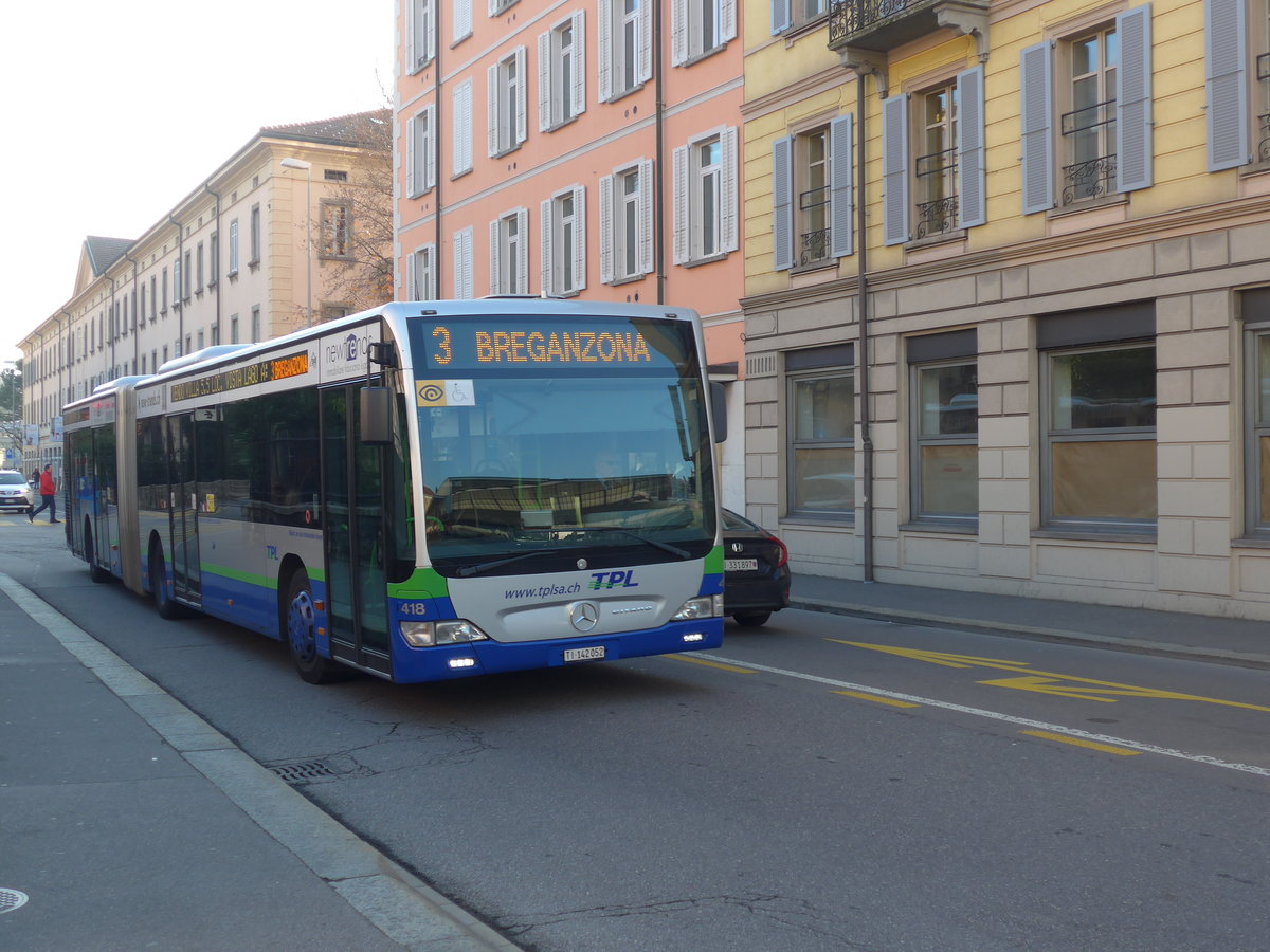 (199'666) - TPL Lugano - Nr. 418/TI 142'052 - Mercedes am 7. Dezember 2018 in Lugano, Centro