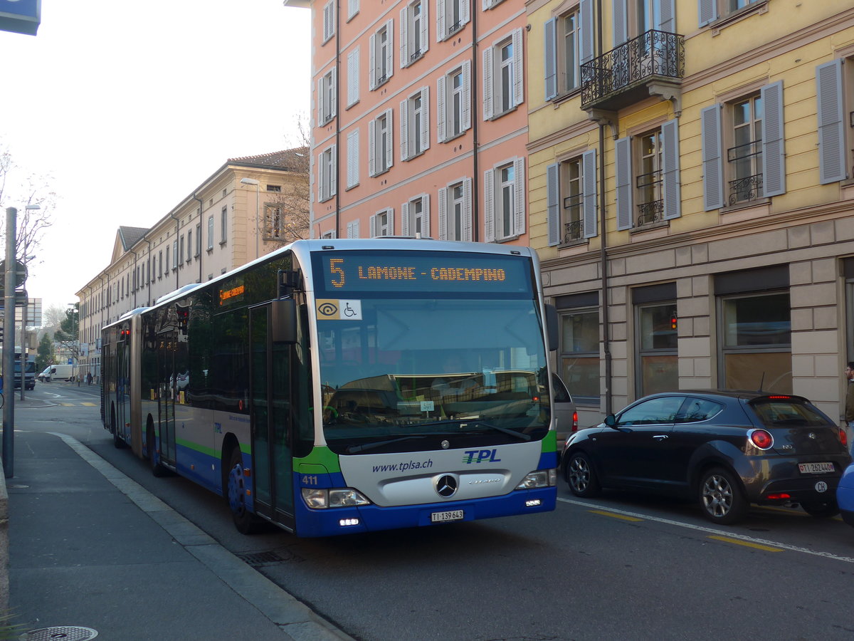 (199'680) - TPL Lugano - Nr. 411/TI 139'643 - Mercedes am 7. Dezember 2018 in Lugano, Centro