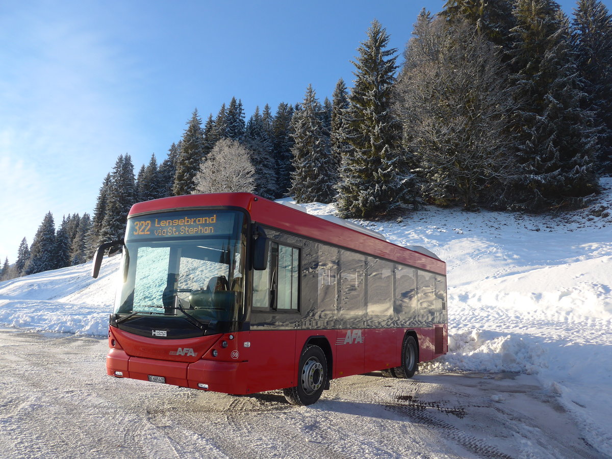 (200'191) - AFA Adelboden - Nr. 59/BE 645'415 - Scania/Hess am 25. Dezember 2018 in St. Stephan, Lengebrand