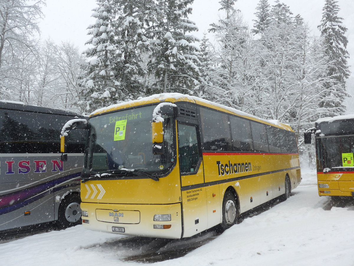 (201'166) - Tschannen, Zofingen - Nr. 6/AG 7858 - MAN (ex STI Thun Nr. 39) am 13. Januar 2019 in Adelboden, Unter dem Birg