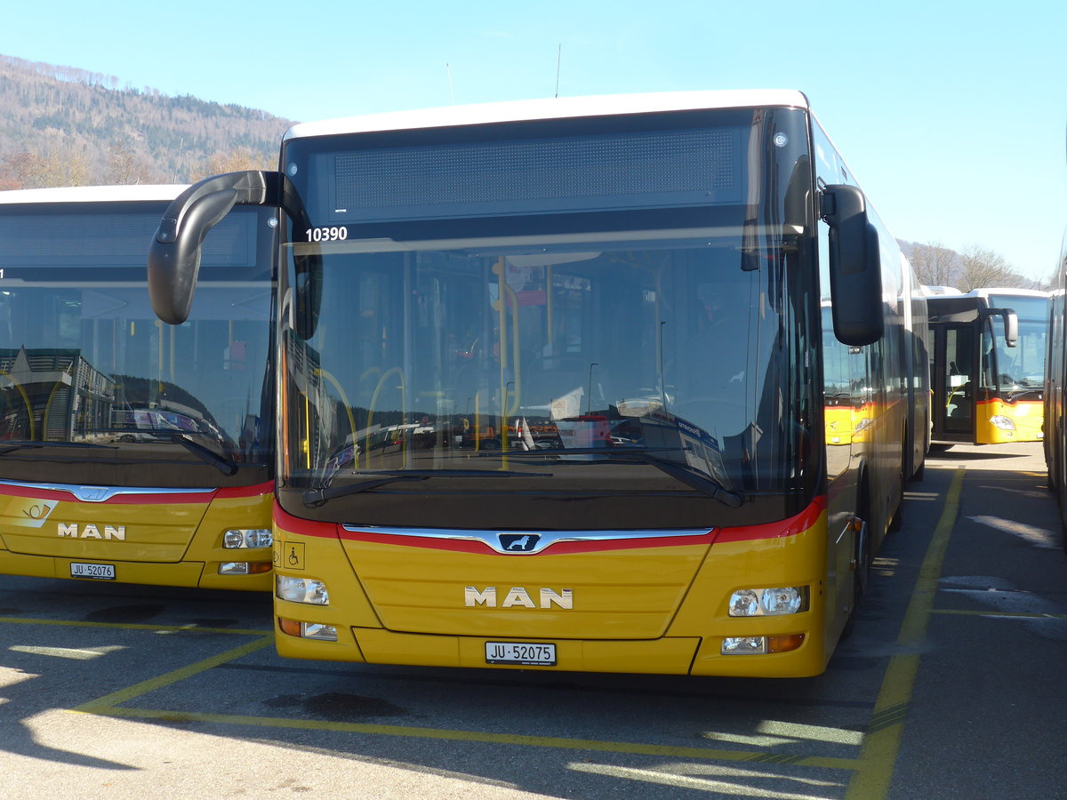 (201'584) - CarPostal Ouest - JU 52'075 - MAN (ex Nr. 35) am 16. Februar 2019 in Develier, Parkplatz