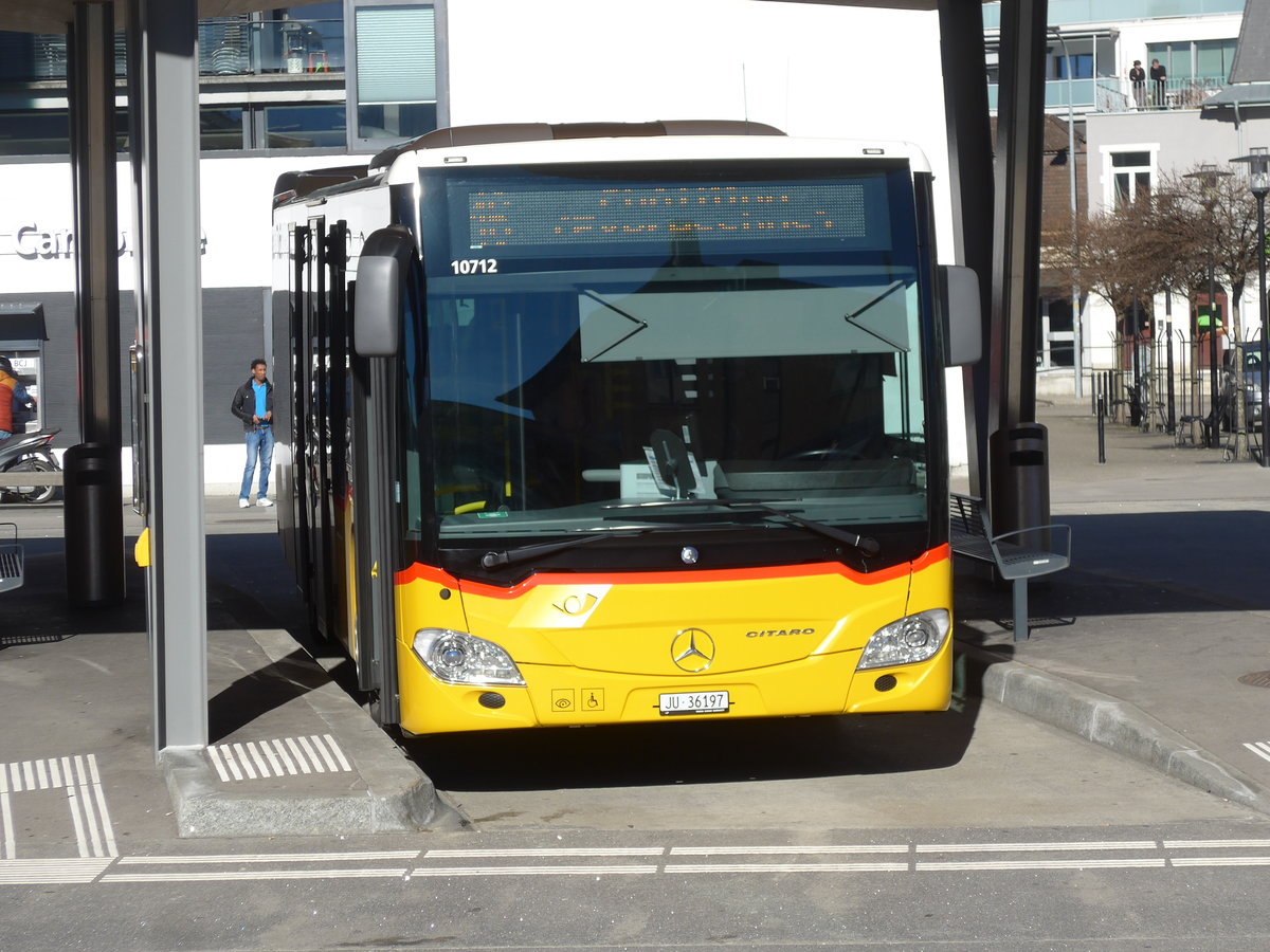 (201'601) - CarPostal Ouest - JU 36'197 - Mercedes am 16. Februar 2019 beim Bahnhof Delmont