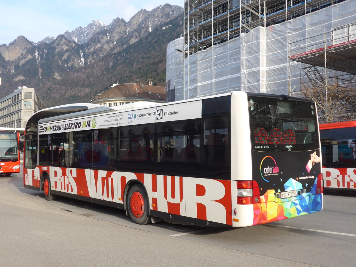 (201'862) - SBC Chur - Nr. 15/GR 97'515 - MAN am 2. Mrz 2019 beim Bahnhof Chur