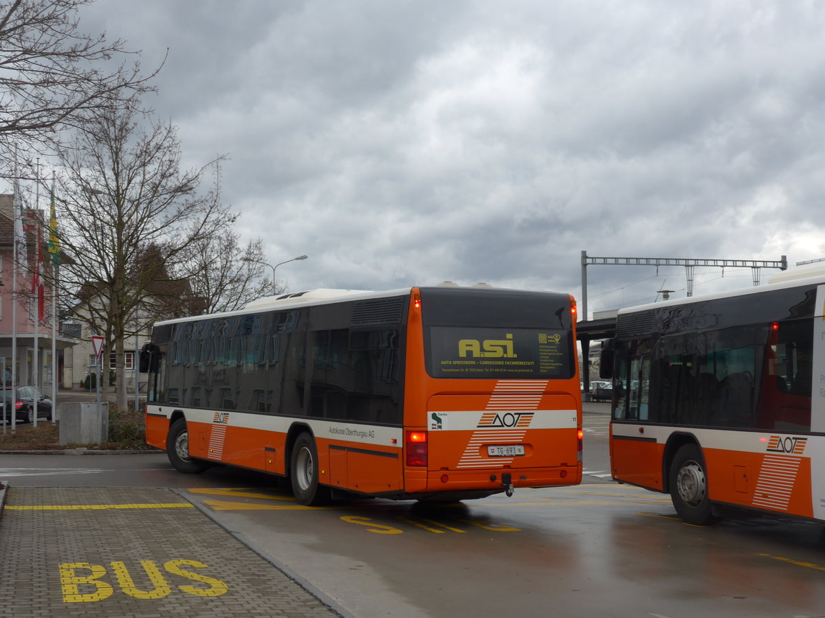 (201'968) - AOT Amriswil - Nr. 11/TG 693 - Neoplan am 4. Mrz 2019 beim Bahnhof Amriswil